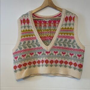 Boden Cream and Pink Patterned V-Neck Sweater Vest